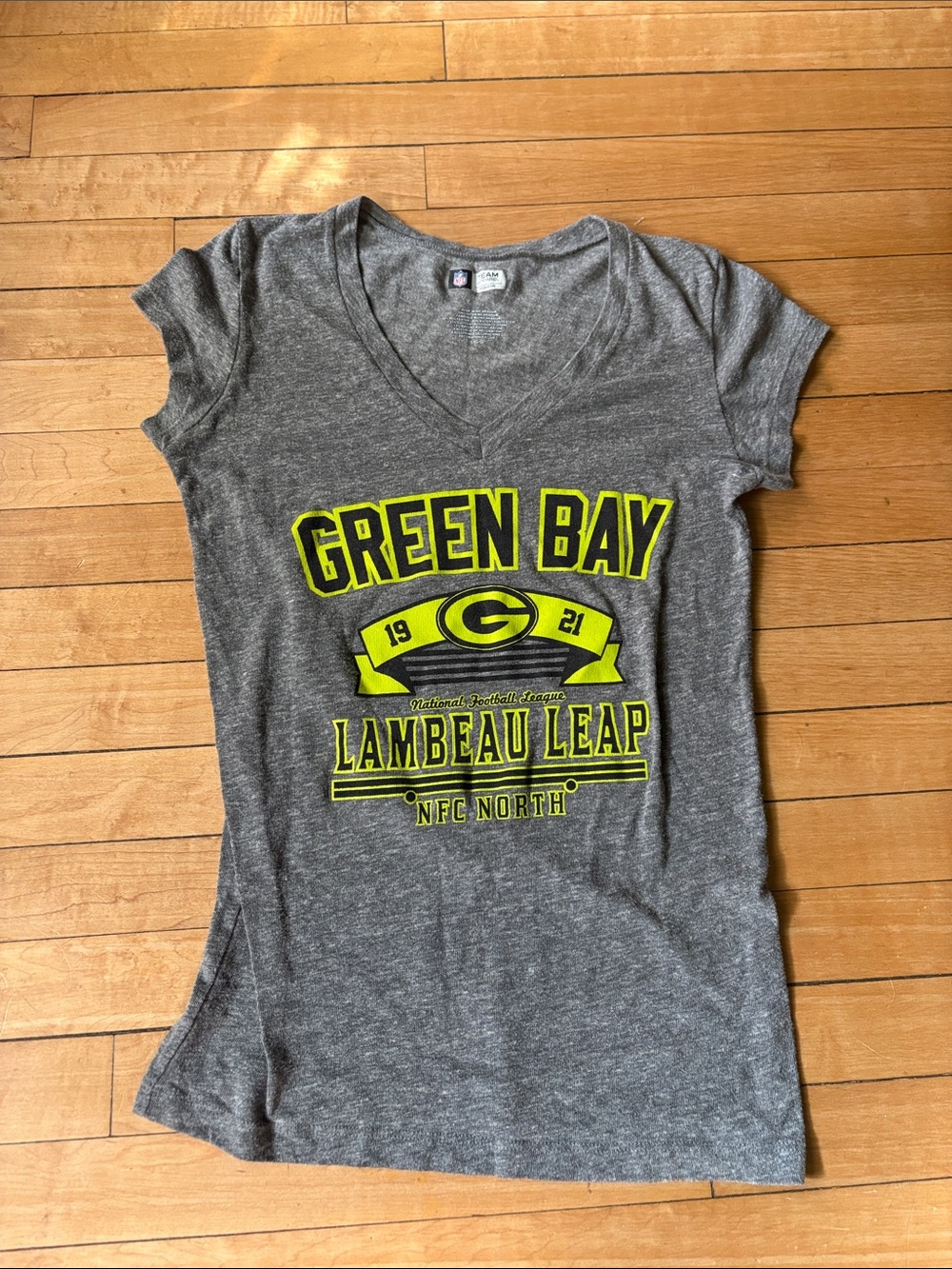 Team Apparel Women's Heather Gray V-Neck Tee with Neon Green Graphic